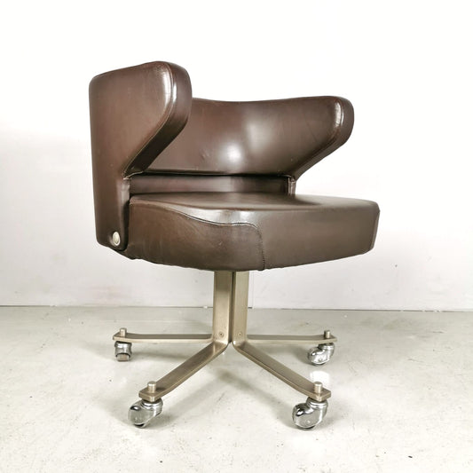 Swivel Leather Armchair, Giulio Moscatelli for Formanova, 1960s