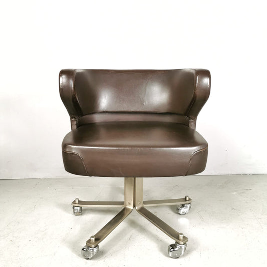 Swivel Leather Armchair, Giulio Moscatelli for Formanova, 1960s