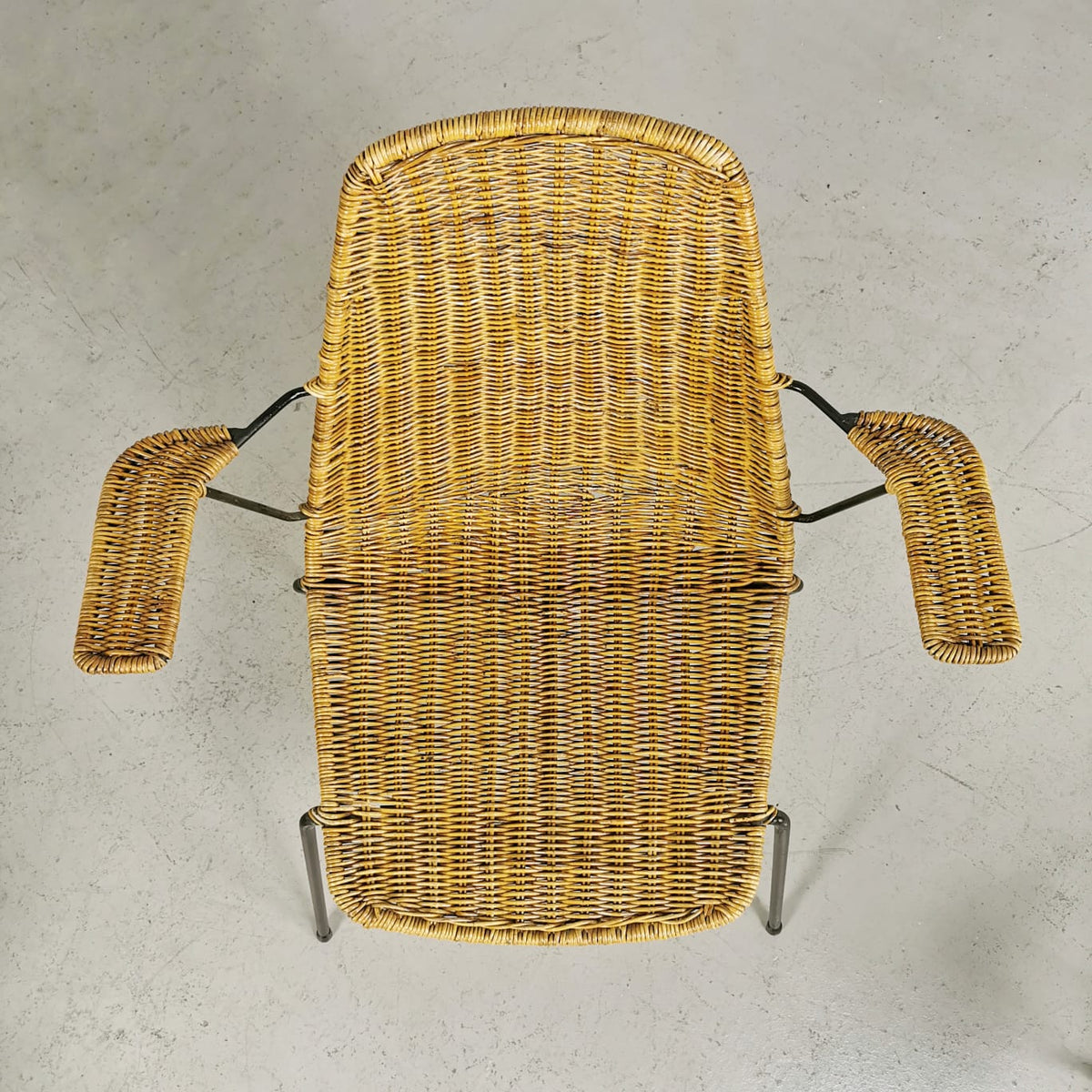 set de 4 chaises de salle à manger vintage italiennes en paille ou rotin, design Campo e Graffi, années 1960