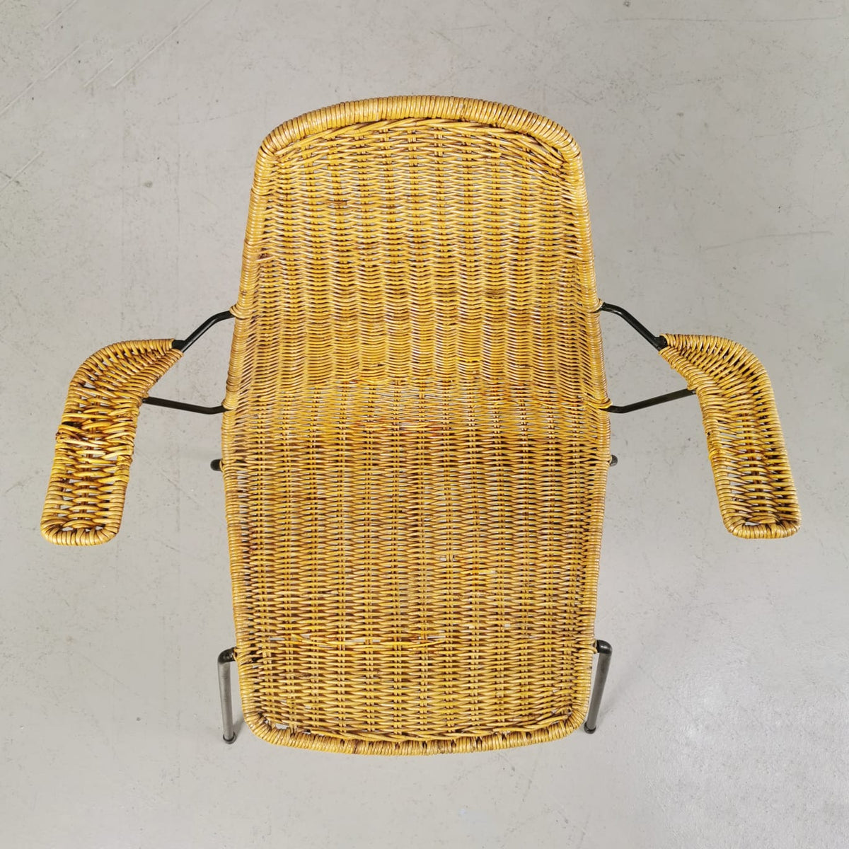 set de 4 chaises de salle à manger vintage italiennes en paille ou rotin, design Campo e Graffi, années 1960