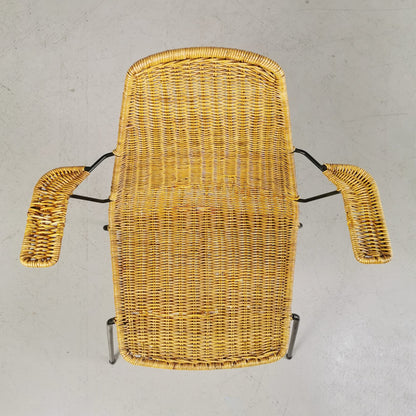 set de 4 chaises de salle à manger vintage italiennes en paille ou rotin, design Campo e Graffi, années 1960