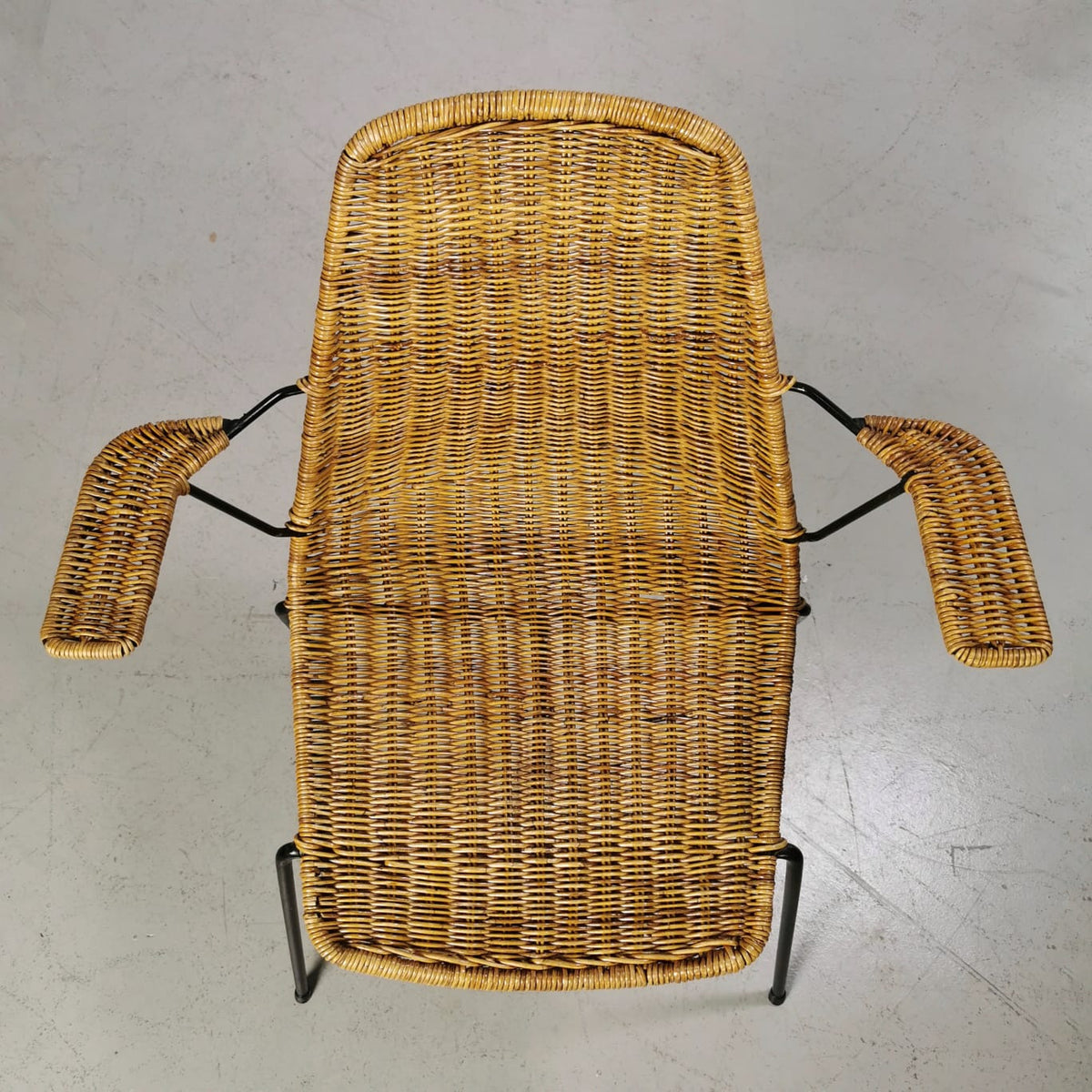 set de 4 chaises de salle à manger vintage italiennes en paille ou rotin, design Campo e Graffi, années 1960
