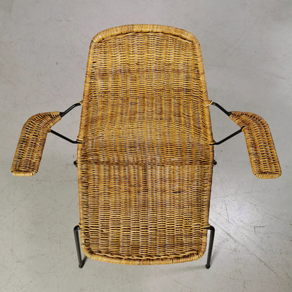 set de 4 chaises de salle à manger vintage italiennes en paille ou rotin, design Campo e Graffi, années 1960