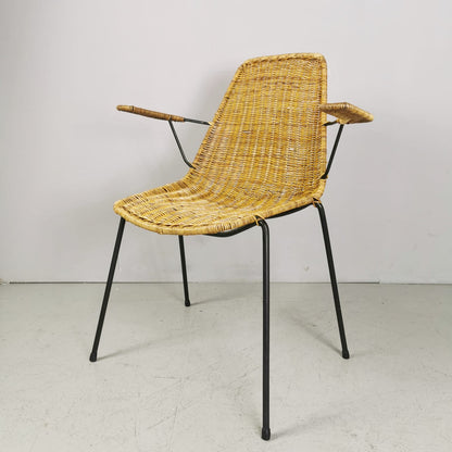 set de 4 chaises de salle à manger vintage italiennes en paille ou rotin, design Campo e Graffi, années 1960
