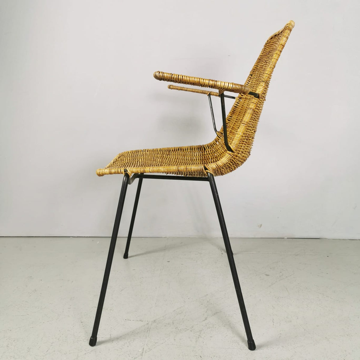 set de 4 chaises de salle à manger vintage italiennes en paille ou rotin, design Campo e Graffi, années 1960
