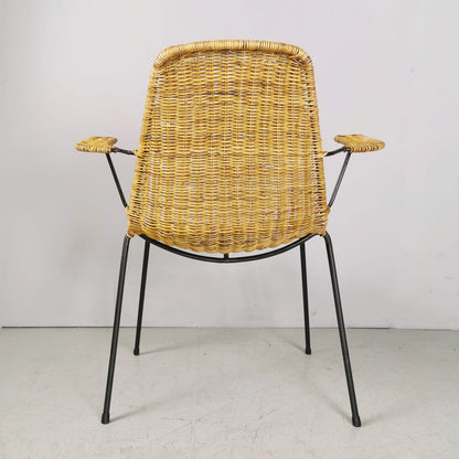 set de 4 chaises de salle à manger vintage italiennes en paille ou rotin, design Campo e Graffi, années 1960