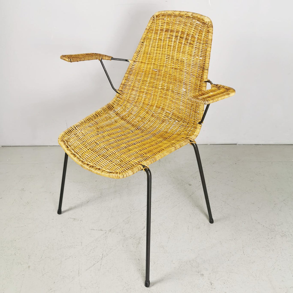 set de 4 chaises de salle à manger vintage italiennes en paille ou rotin, design Campo e Graffi, années 1960