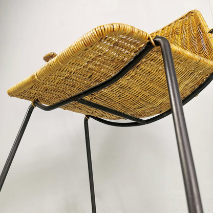 set de 4 chaises de salle à manger vintage italiennes en paille ou rotin, design Campo e Graffi, années 1960