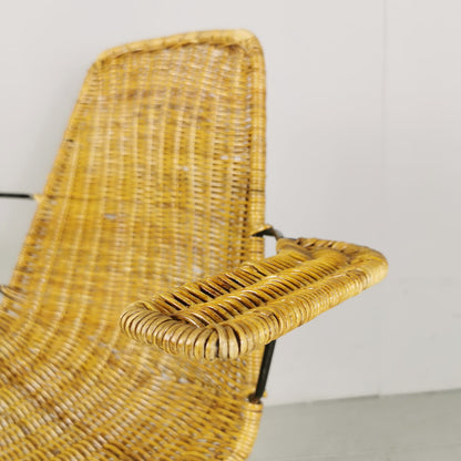set de 4 chaises de salle à manger vintage italiennes en paille ou rotin, design Campo e Graffi, années 1960
