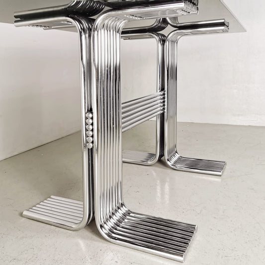 Rectangular table in glass and chromed tubular from the 70s
